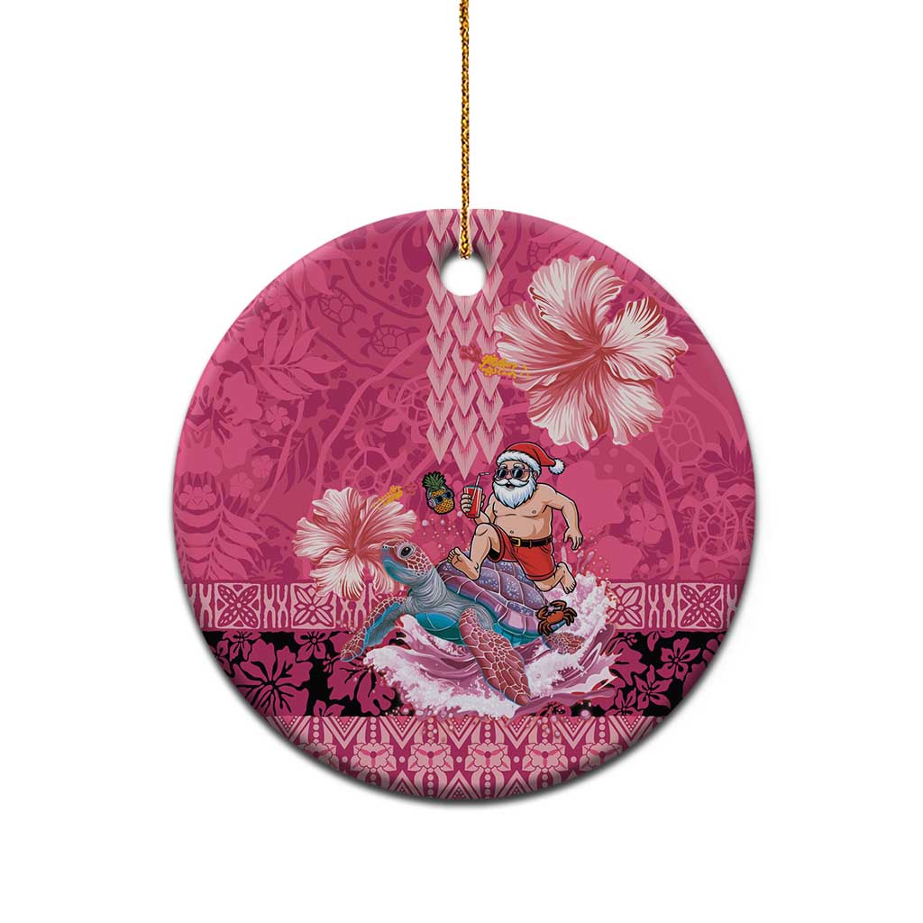 Hawaii Mele Kalikimaka Ceramic Ornament Funny Santa with Tribal Tattoos Kakau Pink Color LT03 - Polynesian Pride