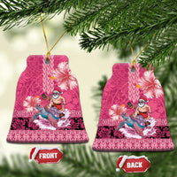 Hawaii Mele Kalikimaka Ceramic Ornament Funny Santa with Tribal Tattoos Kakau Pink Color LT03 Bell Flake Pink - Polynesian Pride