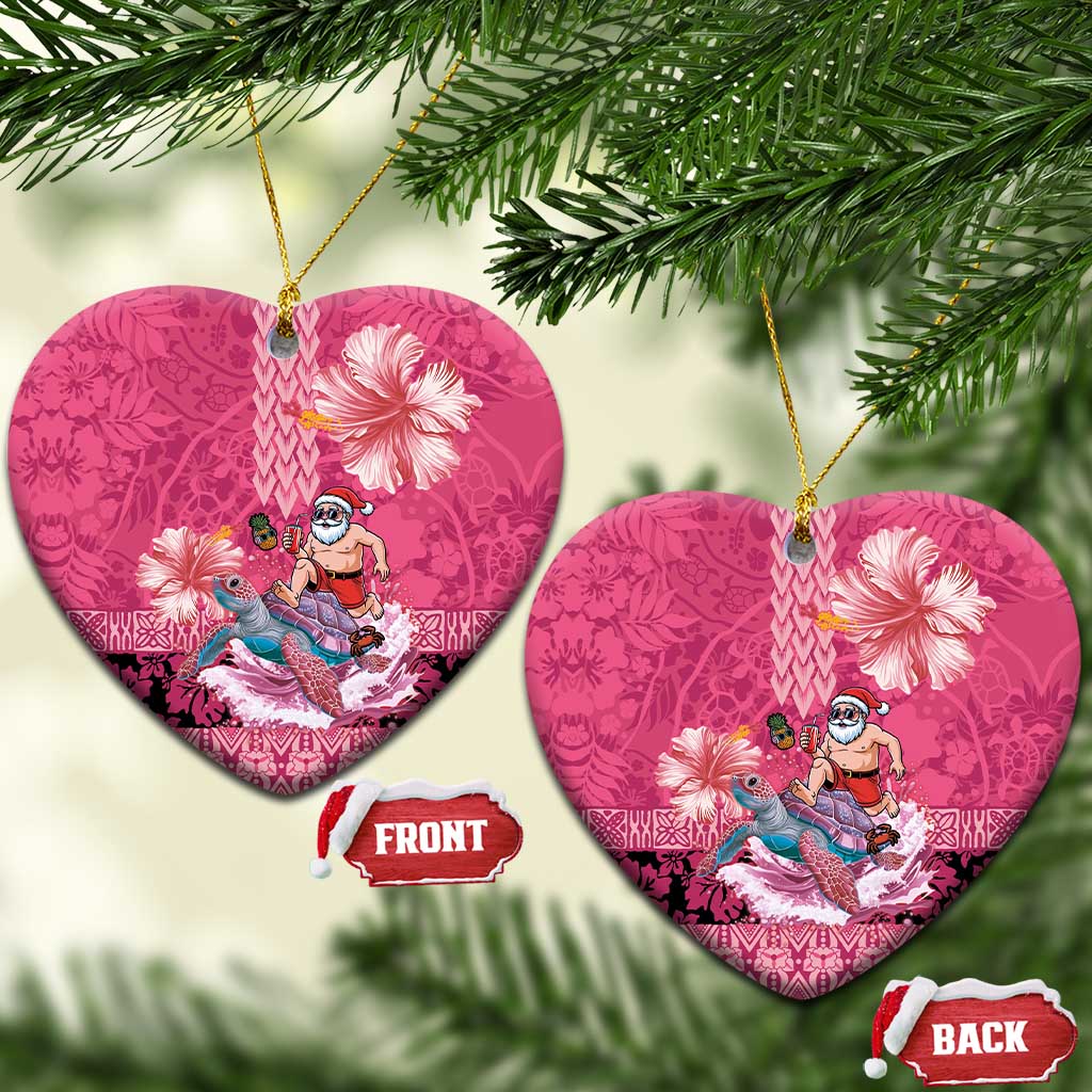 Hawaii Mele Kalikimaka Ceramic Ornament Funny Santa with Tribal Tattoos Kakau Pink Color LT03 Heart Pink - Polynesian Pride