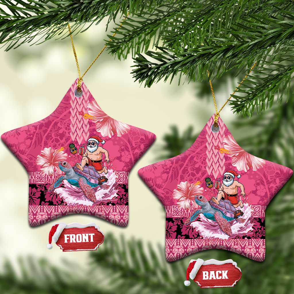 Hawaii Mele Kalikimaka Ceramic Ornament Funny Santa with Tribal Tattoos Kakau Pink Color LT03 Star Pink - Polynesian Pride