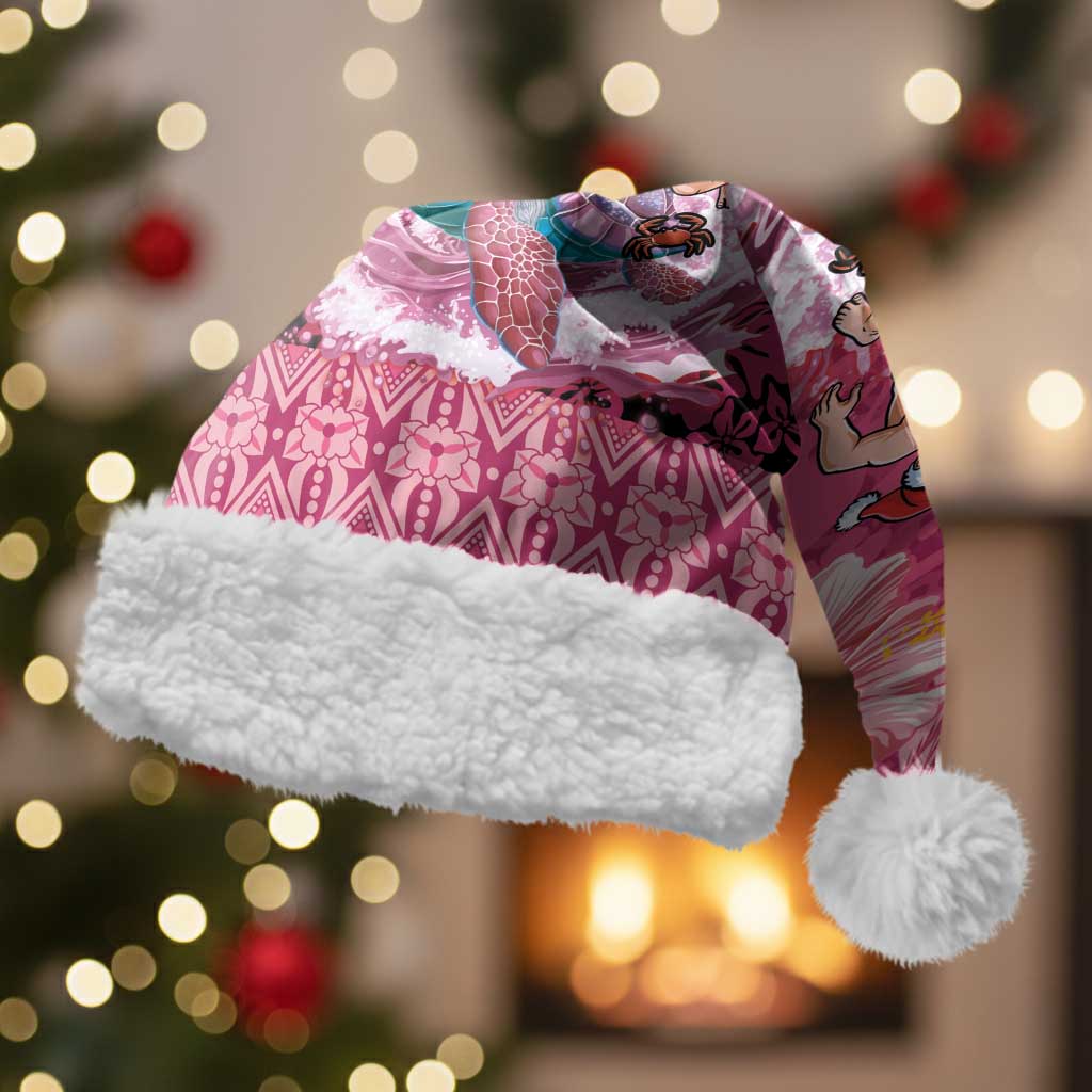 Hawaii Mele Kalikimaka Christmas Santa Hat Funny Santa with Tribal Tattoos Kakau Pink Color LT03 With Fur Pink - Polynesian Pride