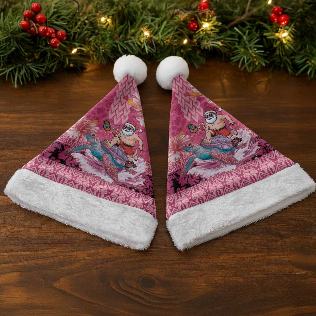 Hawaii Mele Kalikimaka Christmas Santa Hat Funny Santa with Tribal Tattoos Kakau Pink Color LT03 - Polynesian Pride