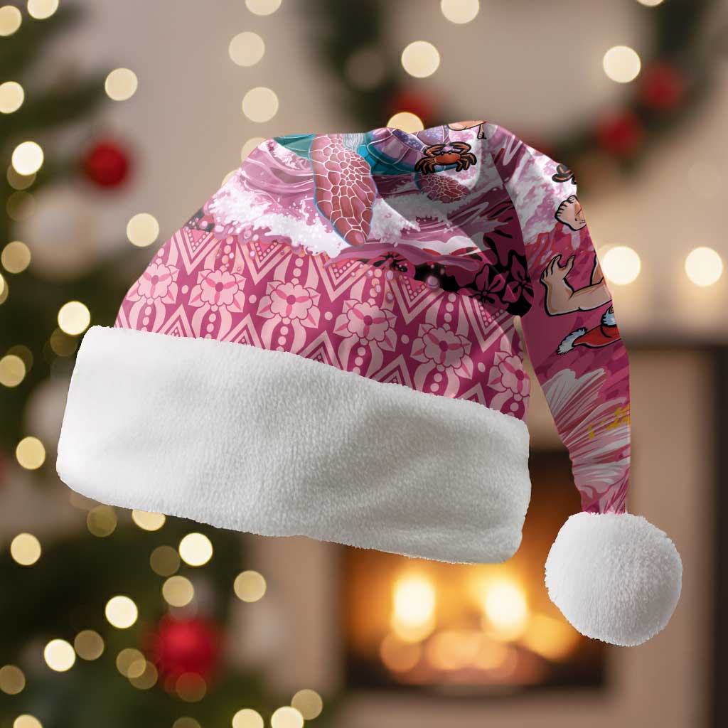 Hawaii Mele Kalikimaka Christmas Santa Hat Funny Santa with Tribal Tattoos Kakau Pink Color LT03 Without Fur Pink - Polynesian Pride