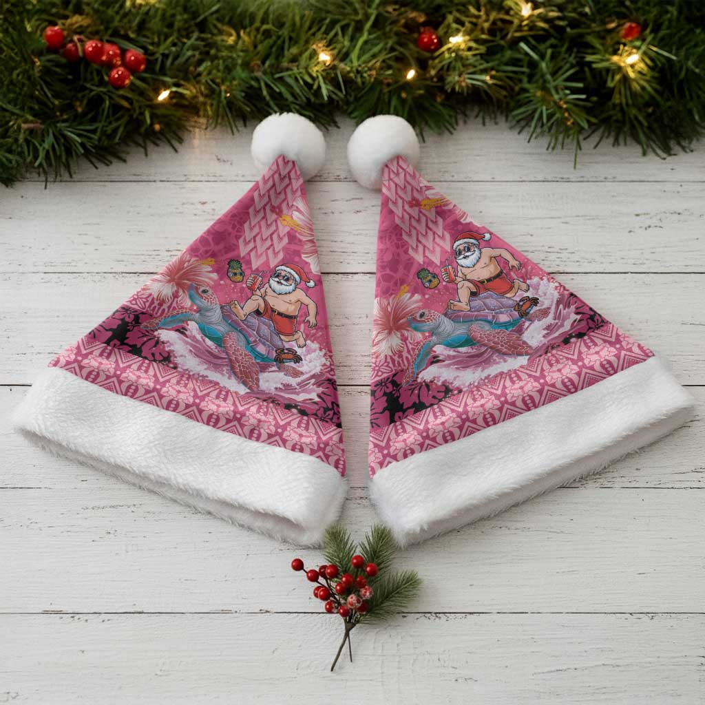 Hawaii Mele Kalikimaka Christmas Santa Hat Funny Santa with Tribal Tattoos Kakau Pink Color LT03 - Polynesian Pride