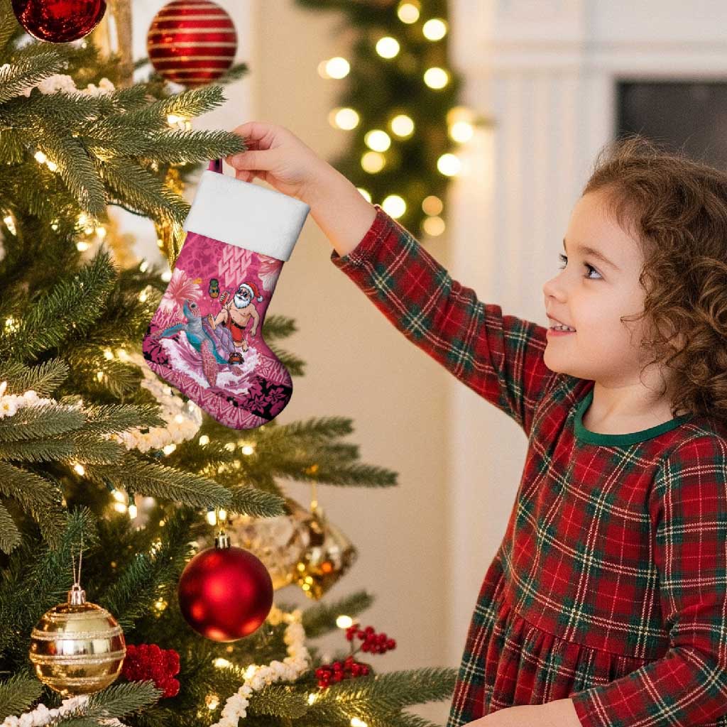Hawaii Mele Kalikimaka Christmas Stocking Funny Santa with Tribal Tattoos Kakau Pink Color LT03 - Polynesian Pride