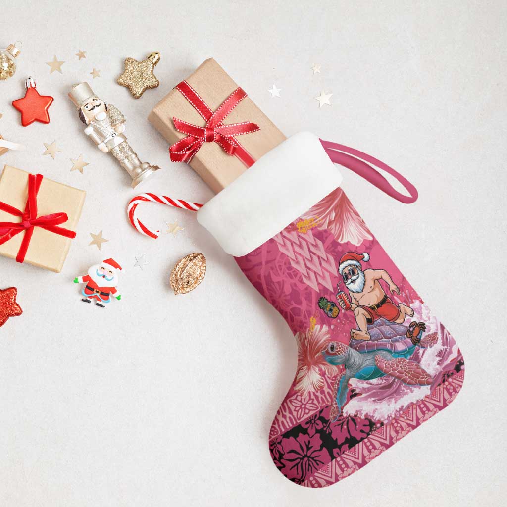 Hawaii Mele Kalikimaka Christmas Stocking Funny Santa with Tribal Tattoos Kakau Pink Color LT03 - Polynesian Pride