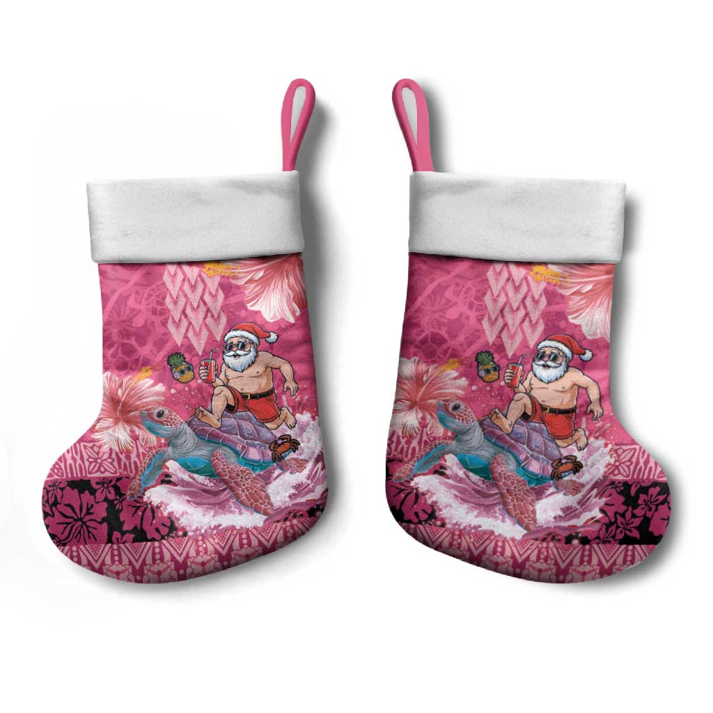 Hawaii Mele Kalikimaka Christmas Stocking Funny Santa with Tribal Tattoos Kakau Pink Color LT03 - Polynesian Pride