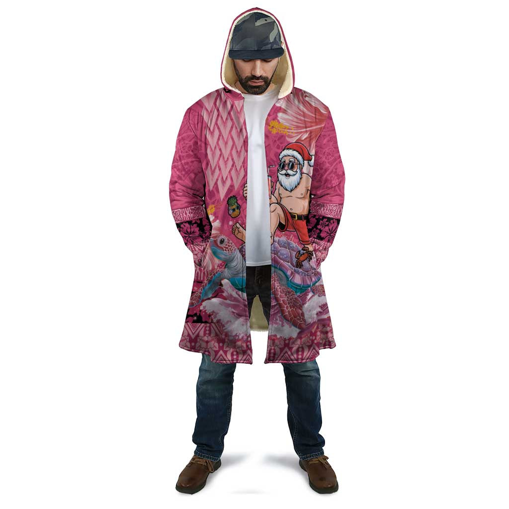 Hawaii Mele Kalikimaka Cloak Funny Santa with Tribal Tattoos Kakau Pink Color LT03 - Polynesian Pride