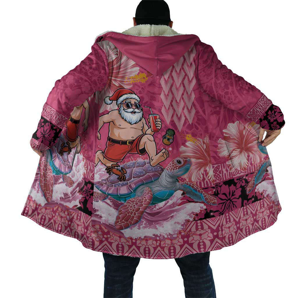 Hawaii Mele Kalikimaka Cloak Funny Santa with Tribal Tattoos Kakau Pink Color LT03 - Polynesian Pride