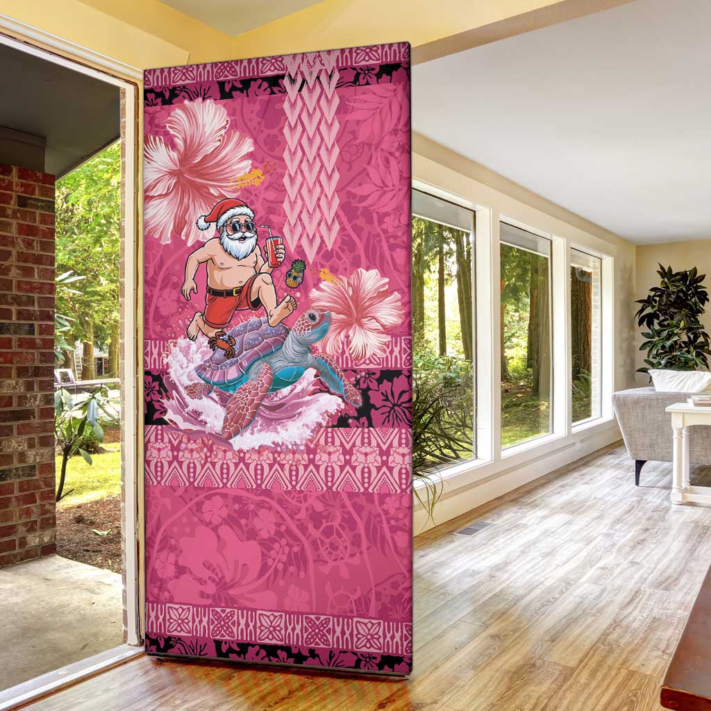 Hawaii Mele Kalikimaka Door Cover Funny Santa with Tribal Tattoos Kakau Pink Color LT03 - Polynesian Pride