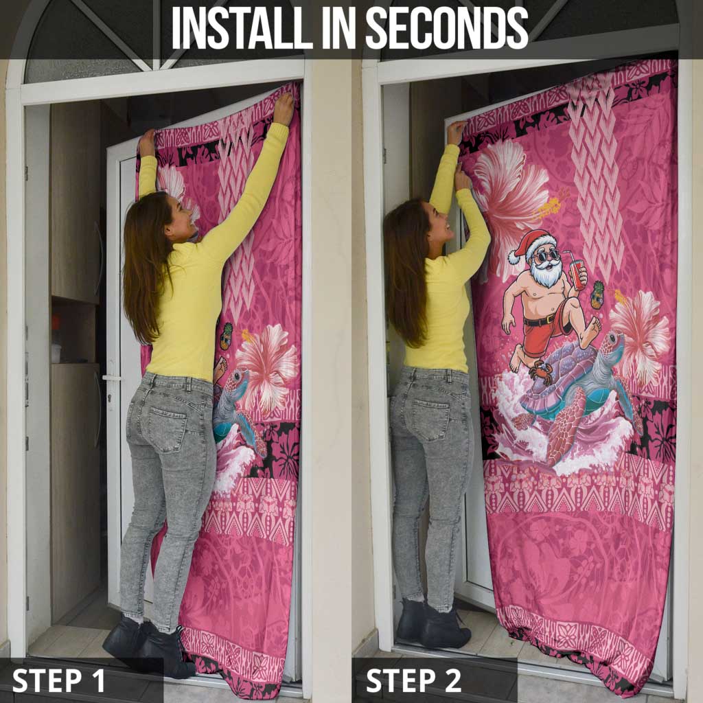 Hawaii Mele Kalikimaka Door Cover Funny Santa with Tribal Tattoos Kakau Pink Color LT03 - Polynesian Pride