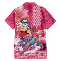 Hawaii Mele Kalikimaka Family Matching Puletasi and Hawaiian Shirt Funny Santa with Tribal Tattoos Kakau Pink Color LT03 - Polynesian Pride