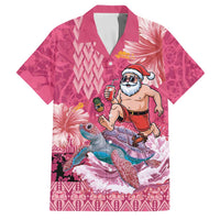Hawaii Mele Kalikimaka Family Matching Summer Maxi Dress and Hawaiian Shirt Funny Santa with Tribal Tattoos Kakau Pink Color LT03 Dad's Shirt - Short Sleeve Pink - Polynesian Pride