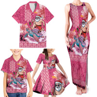 Hawaii Mele Kalikimaka Family Matching Tank Maxi Dress and Hawaiian Shirt Funny Santa with Tribal Tattoos Kakau Pink Color LT03 - Polynesian Pride