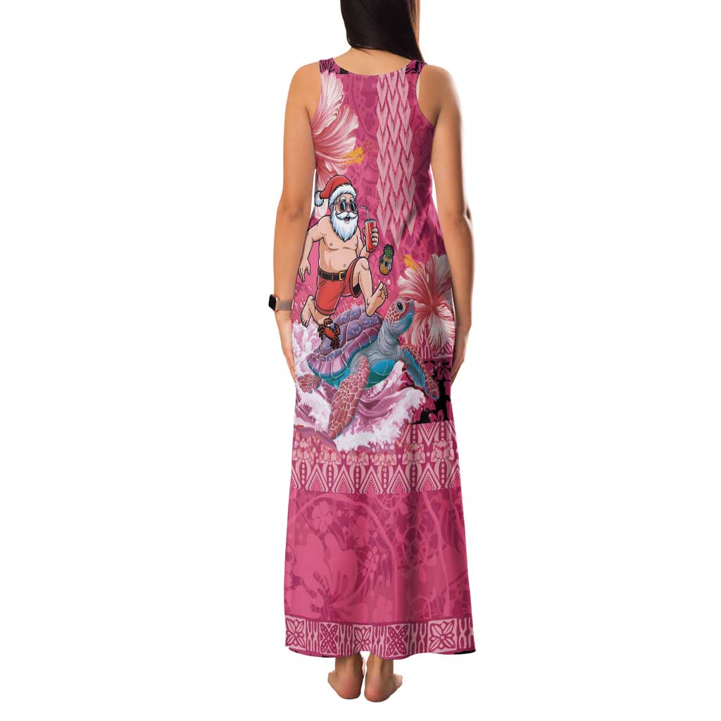 Hawaii Mele Kalikimaka Family Matching Tank Maxi Dress and Hawaiian Shirt Funny Santa with Tribal Tattoos Kakau Pink Color LT03 - Polynesian Pride