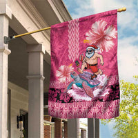 Hawaii Mele Kalikimaka Garden Flag Funny Santa with Tribal Tattoos Kakau Pink Color LT03 House Flag Pink - Polynesian Pride