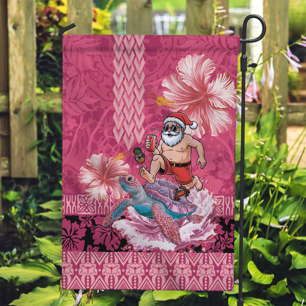 Hawaii Mele Kalikimaka Garden Flag Funny Santa with Tribal Tattoos Kakau Pink Color LT03 Garden Flag Pink - Polynesian Pride