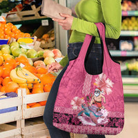 Hawaii Mele Kalikimaka Grocery Bag Funny Santa with Tribal Tattoos Kakau Pink Color LT03 - Polynesian Pride