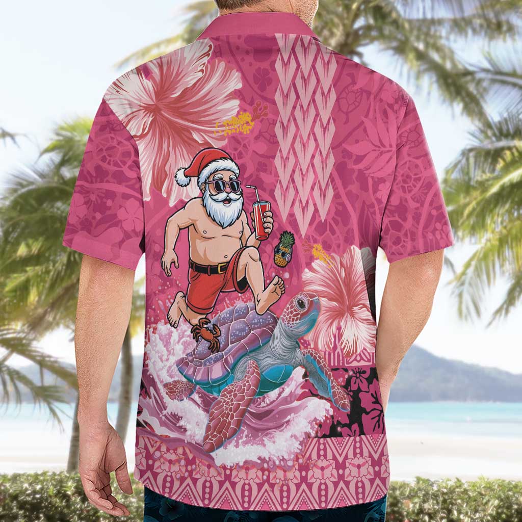 Hawaii Mele Kalikimaka Hawaiian Shirt Funny Santa with Tribal Tattoos Kakau Pink Color LT03 - Polynesian Pride