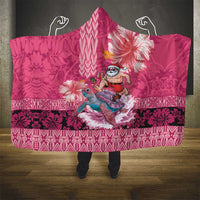 Hawaii Mele Kalikimaka Hooded Blanket Funny Santa with Tribal Tattoos Kakau Pink Color LT03 - Polynesian Pride