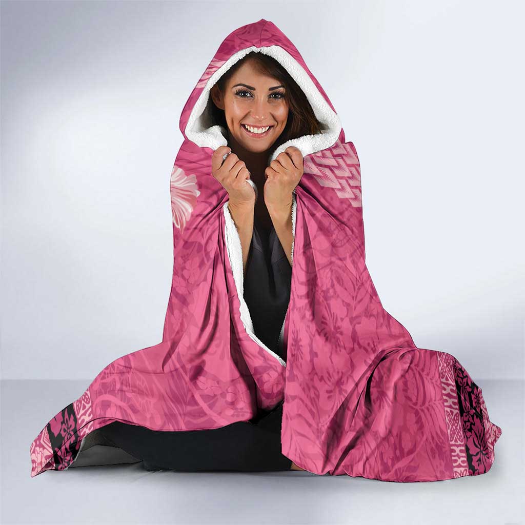 Hawaii Mele Kalikimaka Hooded Blanket Funny Santa with Tribal Tattoos Kakau Pink Color LT03 - Polynesian Pride