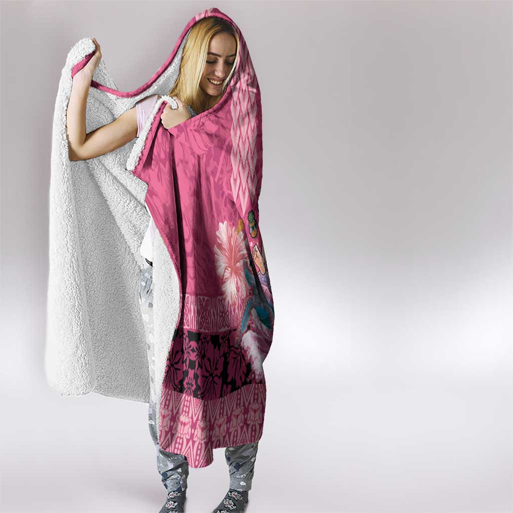 Hawaii Mele Kalikimaka Hooded Blanket Funny Santa with Tribal Tattoos Kakau Pink Color LT03 - Polynesian Pride