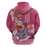 Hawaii Mele Kalikimaka Hoodie Funny Santa with Tribal Tattoos Kakau Pink Color LT03 - Polynesian Pride
