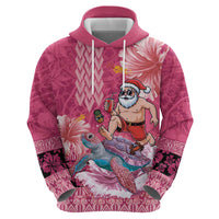 Hawaii Mele Kalikimaka Hoodie Funny Santa with Tribal Tattoos Kakau Pink Color LT03 - Polynesian Pride
