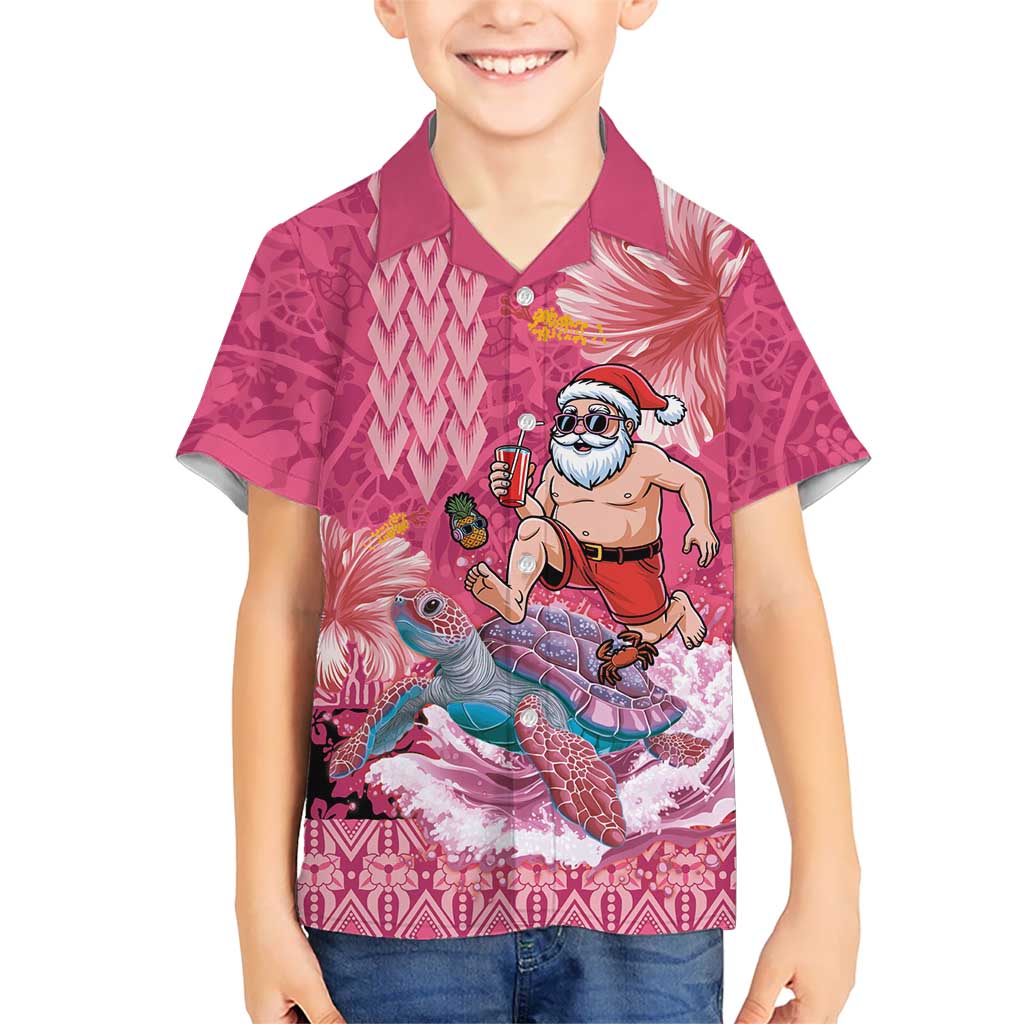 Hawaii Mele Kalikimaka Kid Hawaiian Shirt Funny Santa with Tribal Tattoos Kakau Pink Color LT03 Kid Pink - Polynesian Pride