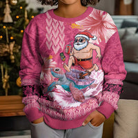 Hawaii Mele Kalikimaka Kid Ugly Christmas Sweater Funny Santa with Tribal Tattoos Kakau Pink Color LT03 - Polynesian Pride