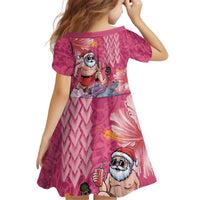 Hawaii Mele Kalikimaka Kid Short Sleeve Dress Funny Santa with Tribal Tattoos Kakau Pink Color LT03 - Polynesian Pride