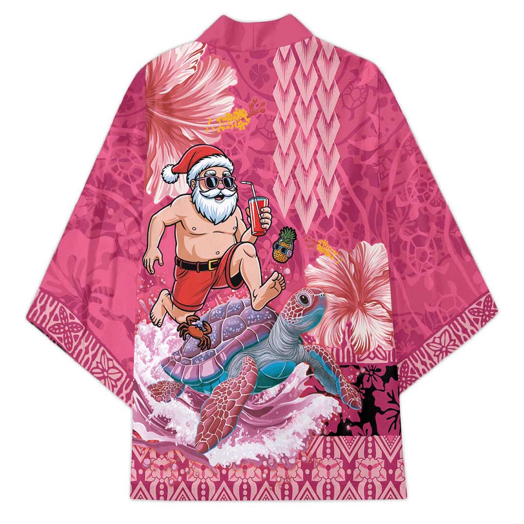 Hawaii Mele Kalikimaka Kimono Funny Santa with Tribal Tattoos Kakau Pink Color LT03 - Polynesian Pride