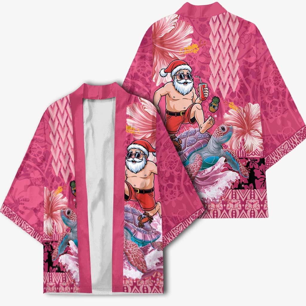 Hawaii Mele Kalikimaka Kimono Funny Santa with Tribal Tattoos Kakau Pink Color LT03 - Polynesian Pride