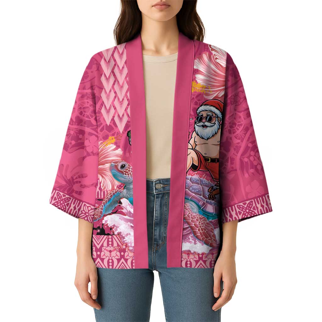 Hawaii Mele Kalikimaka Kimono Funny Santa with Tribal Tattoos Kakau Pink Color LT03 - Polynesian Pride