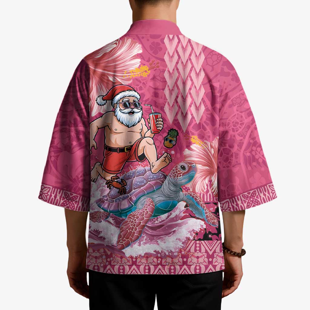 Hawaii Mele Kalikimaka Kimono Funny Santa with Tribal Tattoos Kakau Pink Color LT03 - Polynesian Pride