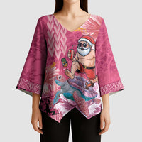 Hawaii Mele Kalikimaka Kimono Sleeve Blouse Funny Santa with Tribal Tattoos Kakau Pink Color LT03 - Polynesian Pride