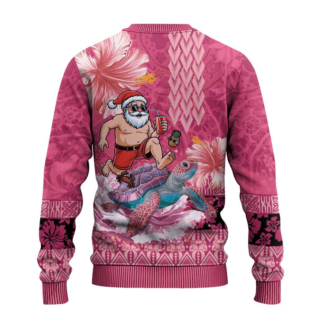 Hawaii Mele Kalikimaka Ugly Christmas Sweater Funny Santa with Tribal Tattoos Kakau Pink Color LT03 - Polynesian Pride