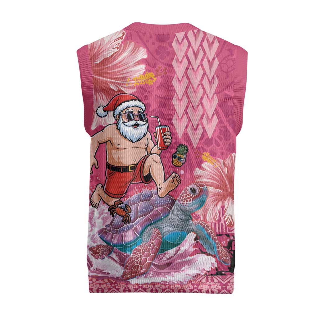 Hawaii Mele Kalikimaka Christmas Knitted V-Neck Vest Funny Santa with Tribal Tattoos Kakau Pink Color LT03 - Polynesian Pride