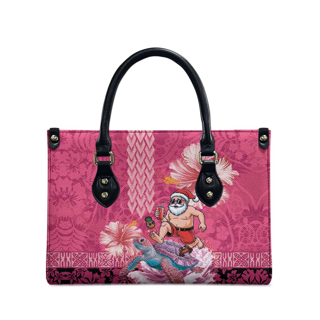 Hawaii Mele Kalikimaka Leather Bag Funny Santa with Tribal Tattoos Kakau Pink Color LT03 - Polynesian Pride