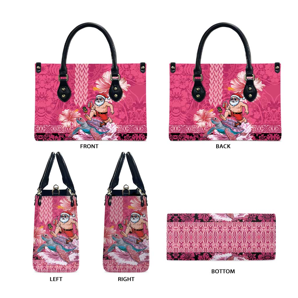 Hawaii Mele Kalikimaka Leather Bag Funny Santa with Tribal Tattoos Kakau Pink Color LT03 - Polynesian Pride