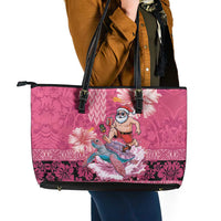 Hawaii Mele Kalikimaka Leather Tote Bag Funny Santa with Tribal Tattoos Kakau Pink Color LT03 - Polynesian Pride