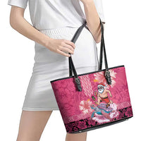 Hawaii Mele Kalikimaka Leather Tote Bag Funny Santa with Tribal Tattoos Kakau Pink Color LT03 - Polynesian Pride