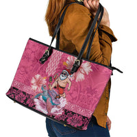 Hawaii Mele Kalikimaka Leather Tote Bag Funny Santa with Tribal Tattoos Kakau Pink Color LT03 - Polynesian Pride