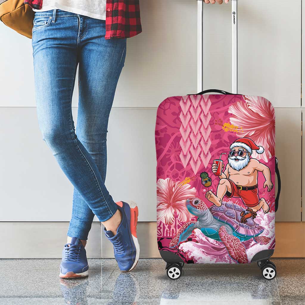 Hawaii Mele Kalikimaka Luggage Cover Funny Santa with Tribal Tattoos Kakau Pink Color LT03 - Polynesian Pride