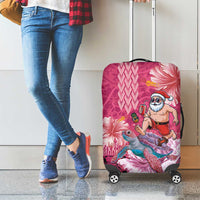 Hawaii Mele Kalikimaka Luggage Cover Funny Santa with Tribal Tattoos Kakau Pink Color LT03 - Polynesian Pride