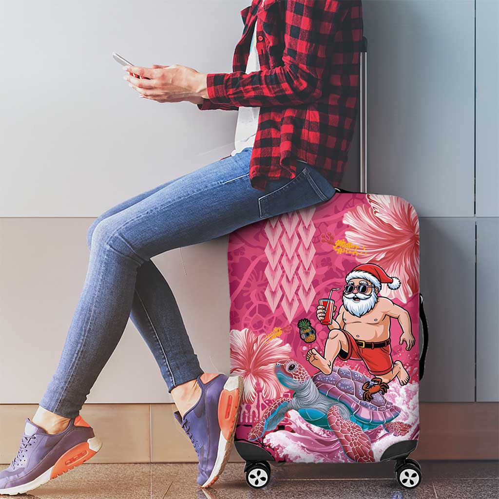 Hawaii Mele Kalikimaka Luggage Cover Funny Santa with Tribal Tattoos Kakau Pink Color LT03 - Polynesian Pride