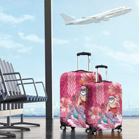 Hawaii Mele Kalikimaka Luggage Cover Funny Santa with Tribal Tattoos Kakau Pink Color LT03 - Polynesian Pride