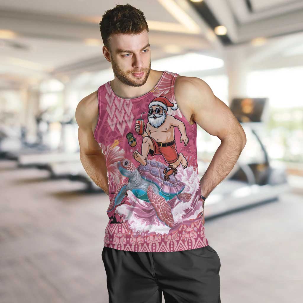 Hawaii Mele Kalikimaka Men Tank Top Funny Santa with Tribal Tattoos Kakau Pink Color LT03 Pink - Polynesian Pride