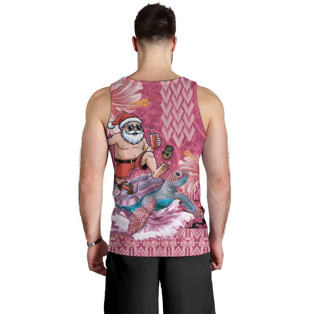 Hawaii Mele Kalikimaka Men Tank Top Funny Santa with Tribal Tattoos Kakau Pink Color LT03 - Polynesian Pride
