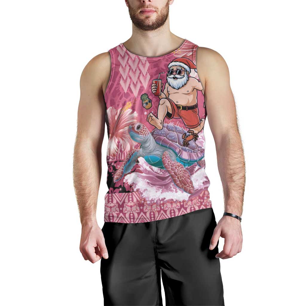 Hawaii Mele Kalikimaka Men Tank Top Funny Santa with Tribal Tattoos Kakau Pink Color LT03 - Polynesian Pride